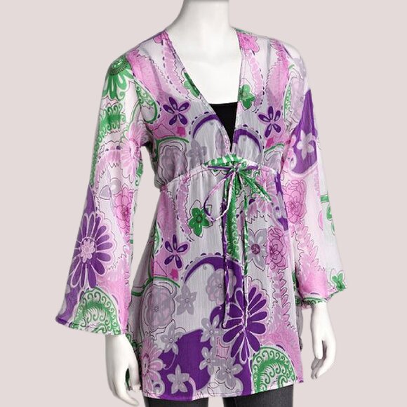 Made in India Purple Floral Bohemian Style Tunic Top in Size Small NWT NEW BOHO - Picture 1 of 1